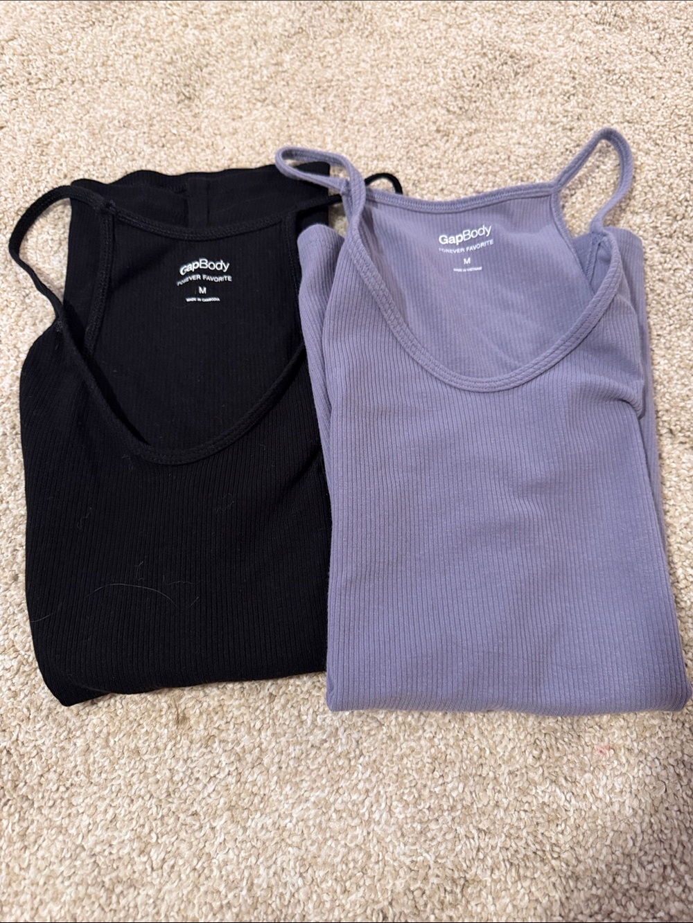 GapBody Ribbed Lavender Purple and black camisoles